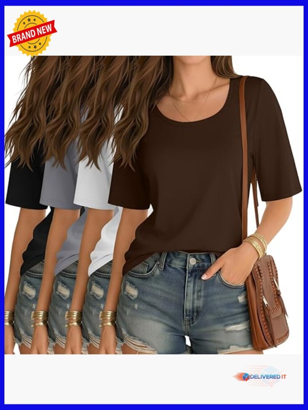 4 Pack Womens Half Sleeve T Shirts Scoop Neck Loose Basic Tee Summer Blouses